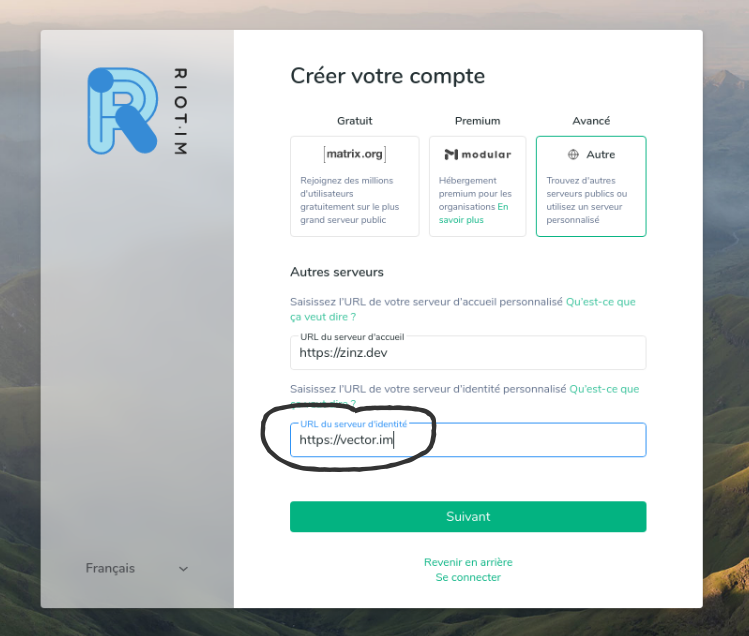Sélection du serveur d'identité lors de la création de compte Riot